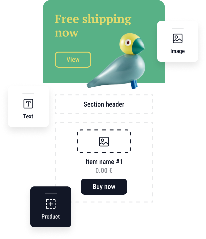 infographic - agencies. image shows the creation of a shopping platform product card with a section title, product name, buttons and images